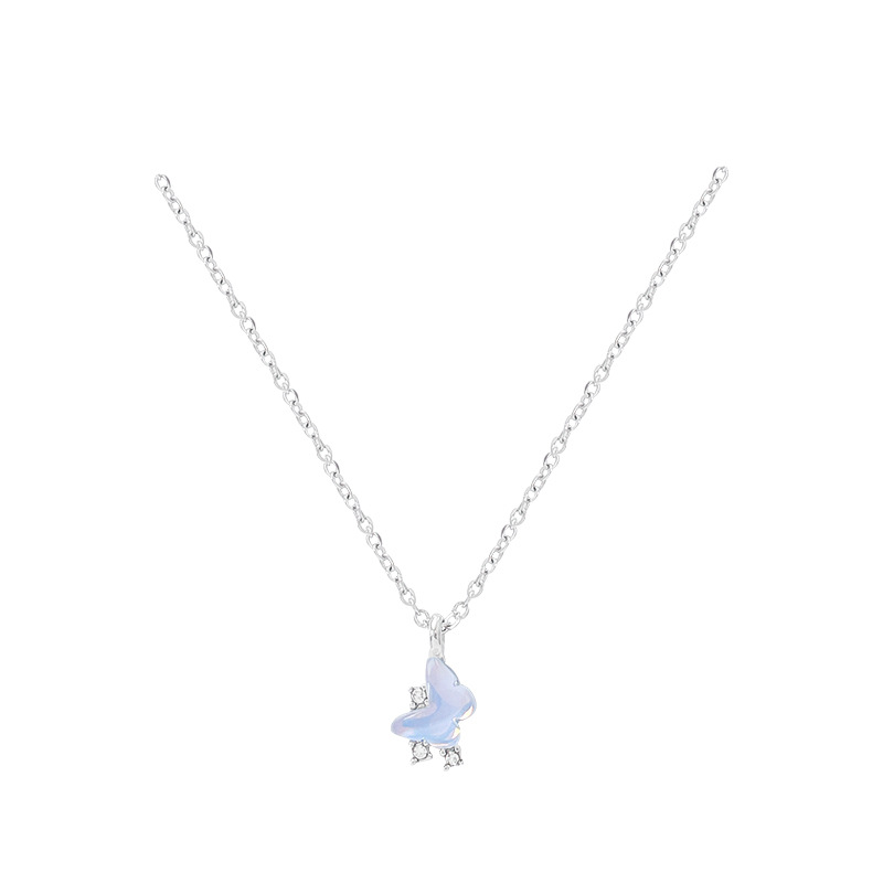 A sea blue butterfly pendant titanium steel necklace for women, with a light luxury, niche and high-end feel, a small star collarbone chain necklace accessory Item Picture