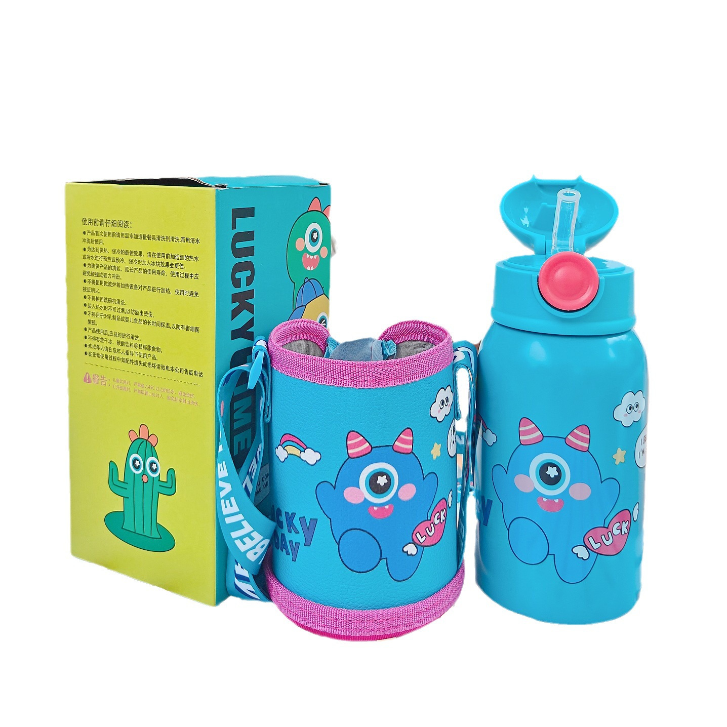 Wholesale of high-appeartion-level children's insulated cups, cute student stainless steel water cups, crossbody girls' cartoon anti-drop straw cups Item Picture