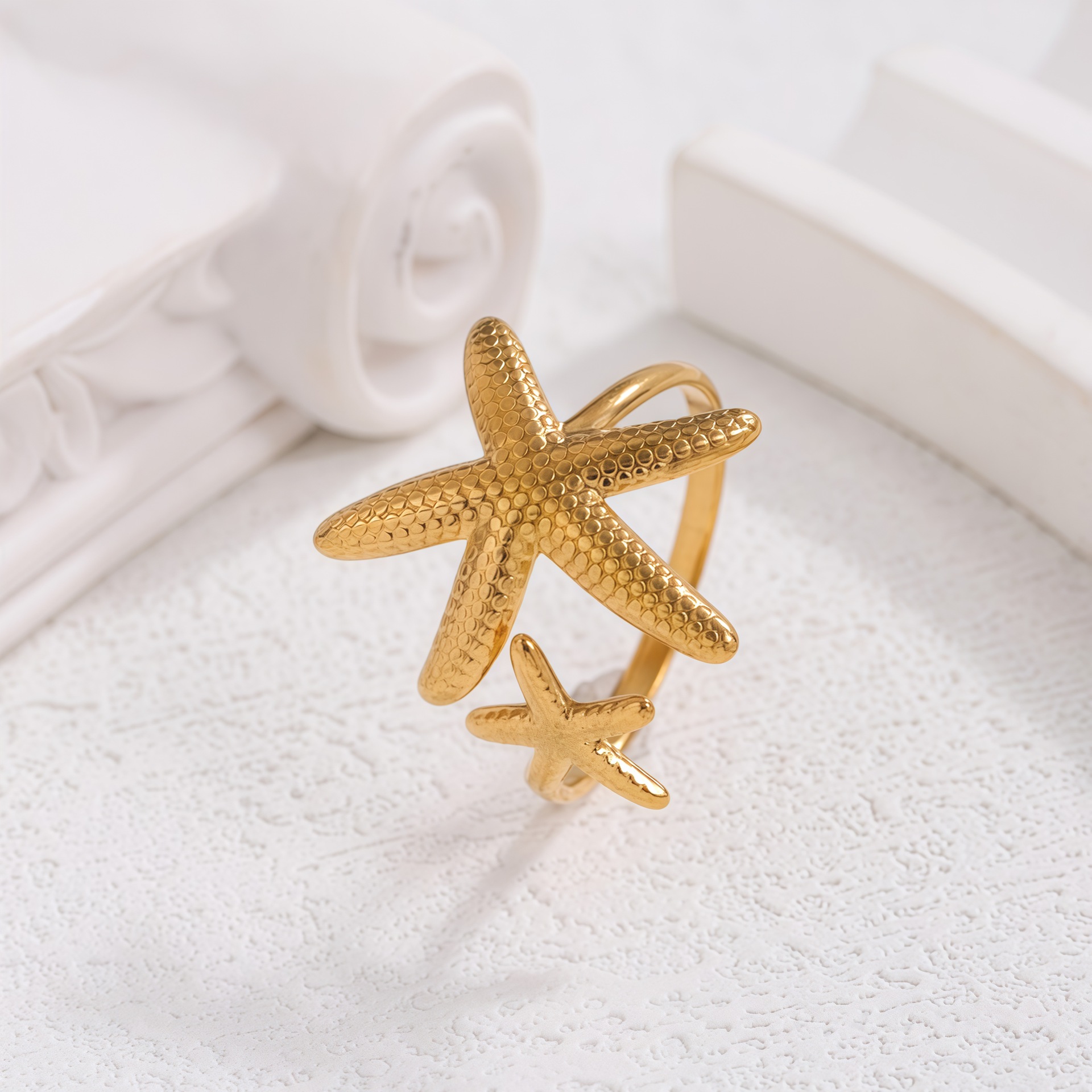 Cross-border Ocean Series Starfish ins Sweet, fresh and high-end stainless steel opening adjustable ring jewelry details Picture