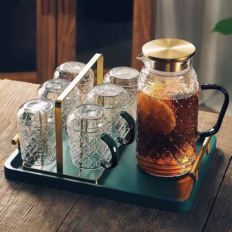 High-quality appearance level crabapple flower glass cup and tea cup set for home living room, simple tea and water set, drinking cup for guests details Picture