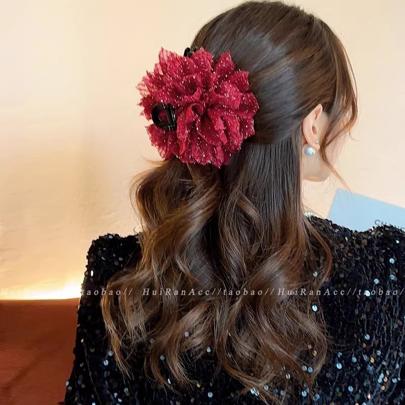 The new rose flower hair clip is a versatile and fashionable side ponytail clip headwear for women in the back of the head Specification drawing