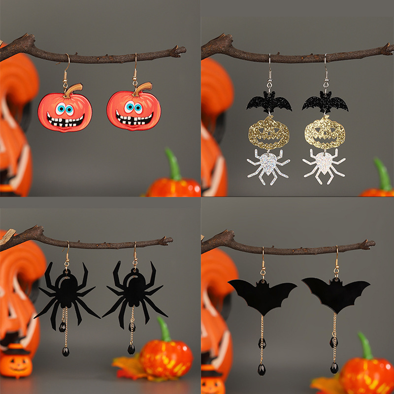 New Halloween earrings, female gothic dark bat spider pumpkin skull earrings, cross-border festival earrings full figure