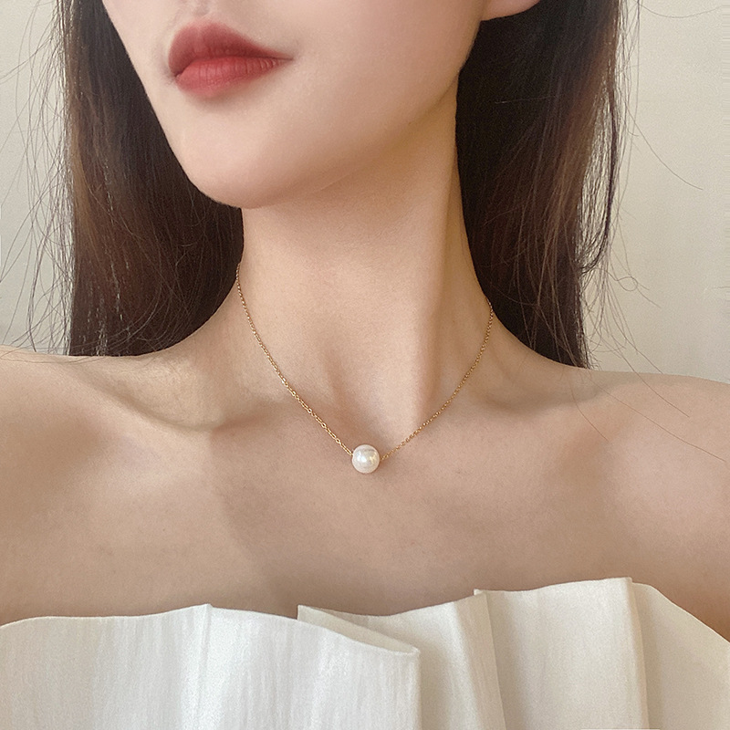 Korean-style simple pearl necklace, trendy and individualistic female Instagram influencer collarbone chain, niche and elegant, non-fading necklace accessory Specification drawing
