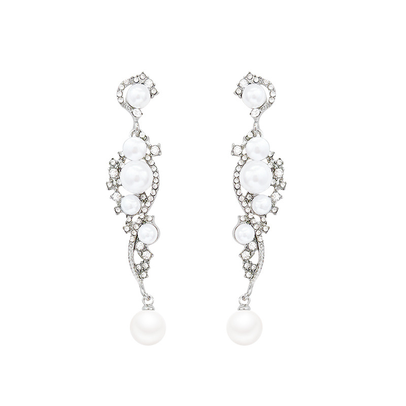 Light luxury and high-end fringed pearl earrings, 2025 new style, elegant diamond-encrusted stud earrings, personalized long earrings and earrings Item Picture