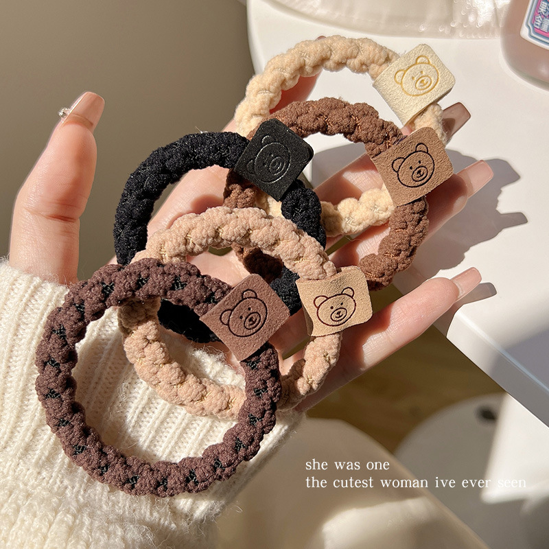 New style of leather band women's hair tie, high-elasticity and durable rubber band hair tie, black leather cover, no damage to hair Specification drawing
