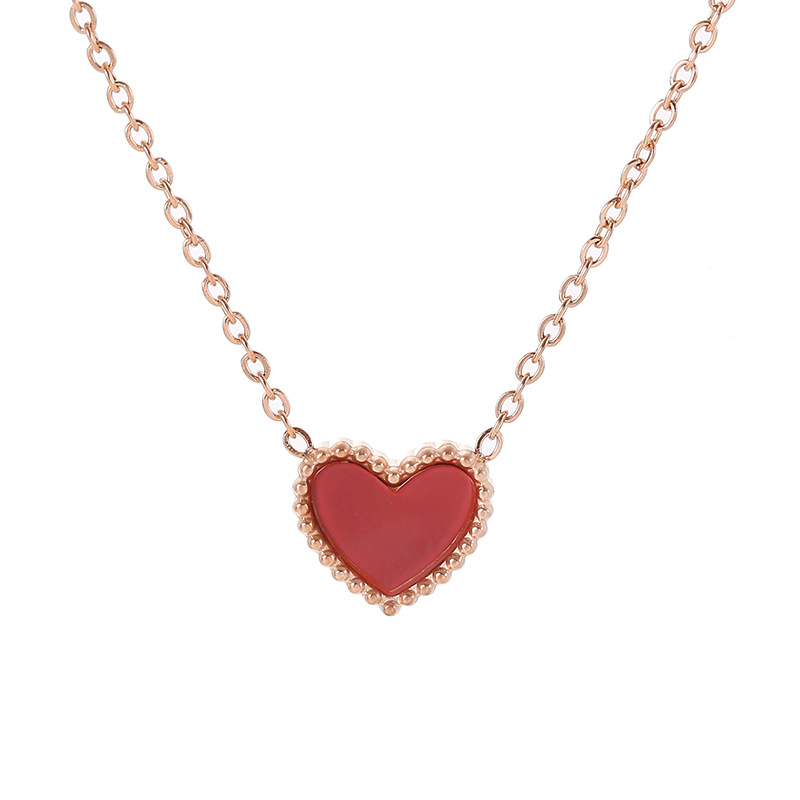 Korean version simple double-sided small red heart titanium steel necklace for women, 18k rose gold heart-shaped design pendant collarbone chain Item Picture
