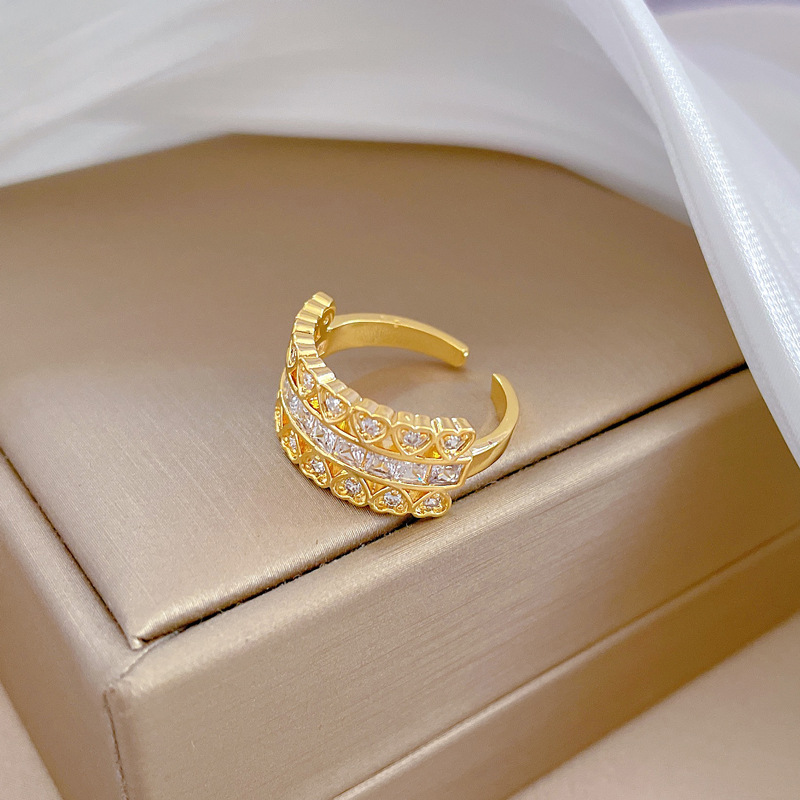 【 Real Gold 】 Heart-shaped zircon ring with adjustable opening, simple Japanese-style jewelry, couple rings Specification drawing