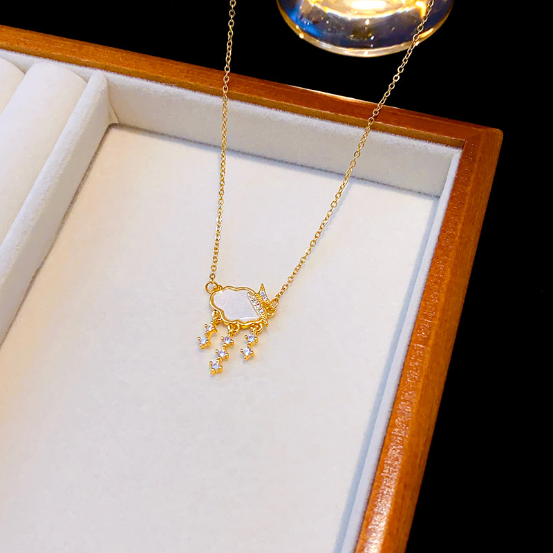 Korean style personalized design Weather series necklace, female cloud lightning Zircon raindrop pendant, light luxury style collarbone chain Application Scenario