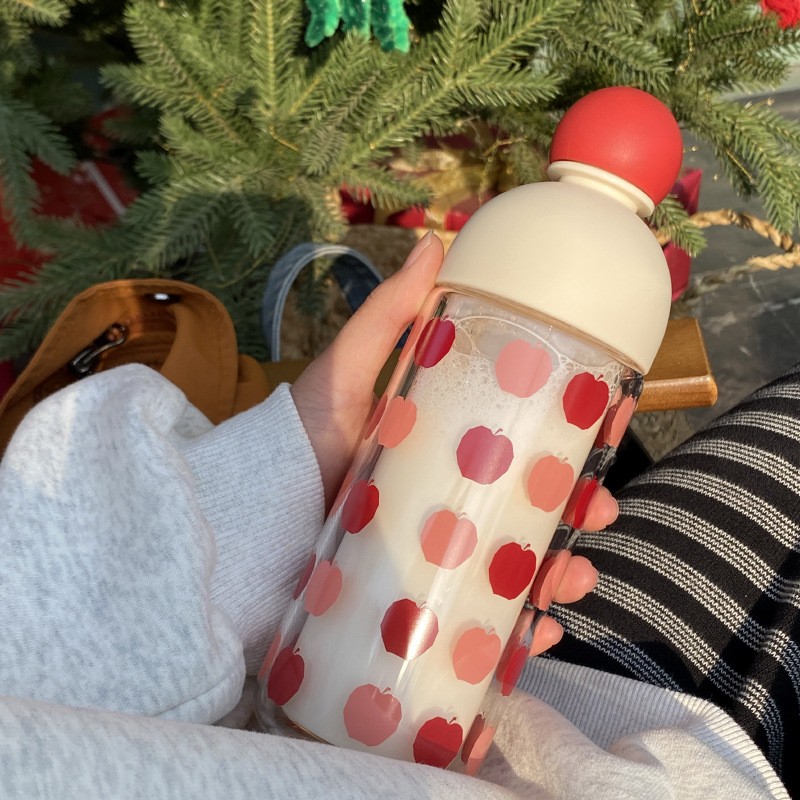 ins niche red nose double-layer high-temperature resistant glass cup, cute star-sealed water cup, car portable cup gift Item Picture