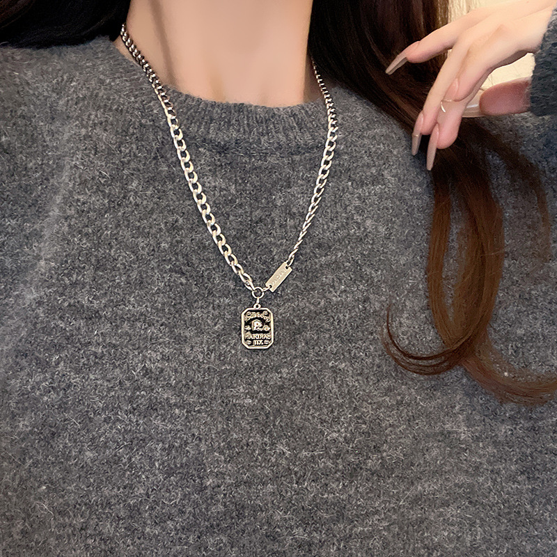 ins trendy black square letter titanium steel necklace for women, with a light luxury and niche design sense, hip-hop style retro necklace accessory Specification drawing
