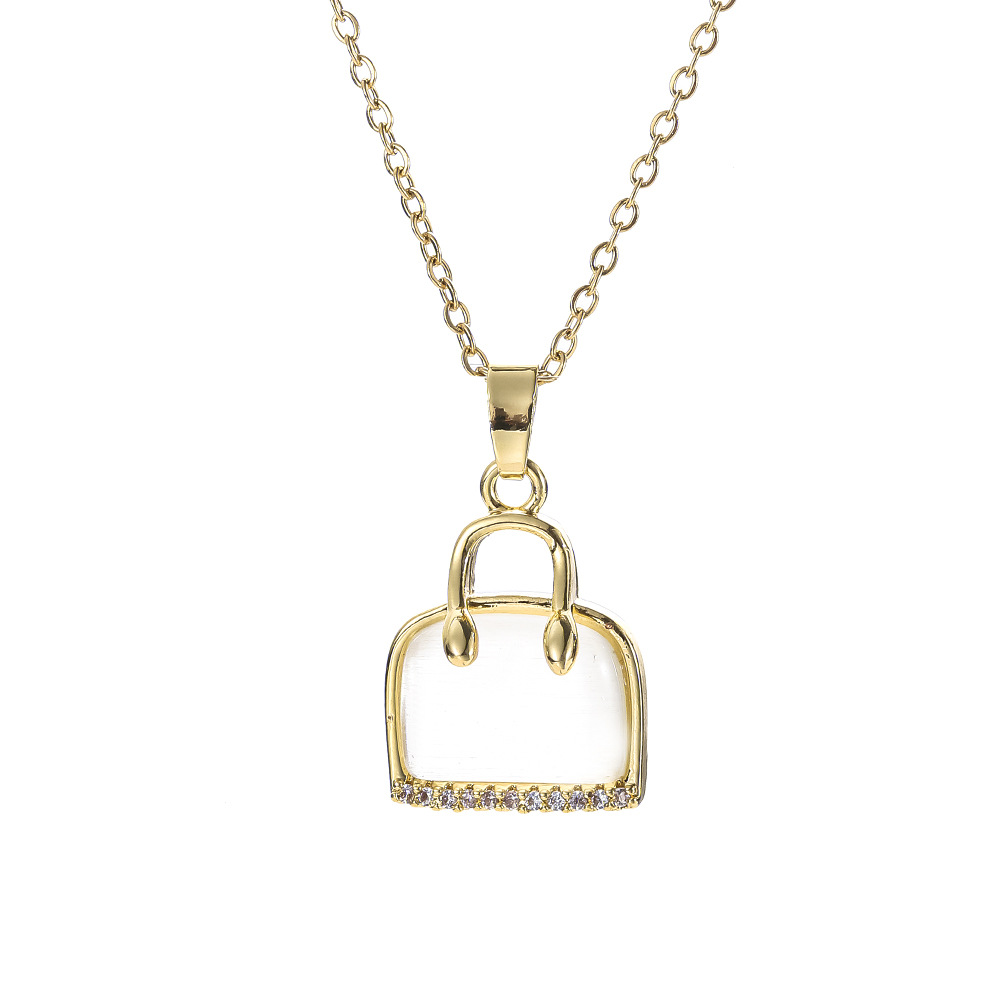Stylish and elegant cat's eye stone bag, necklace, women's niche design sense, Internet celebrity collarbone chain, simple and versatile titanium steel jewelry Item Picture