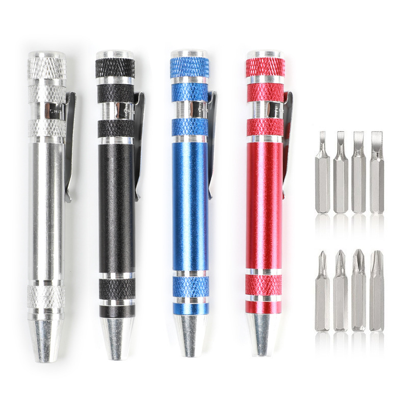 Eight-in-one pen screwdriver set, aluminum alloy pen type manual cross-head screwdriver, flat-head screwdriver Item Picture