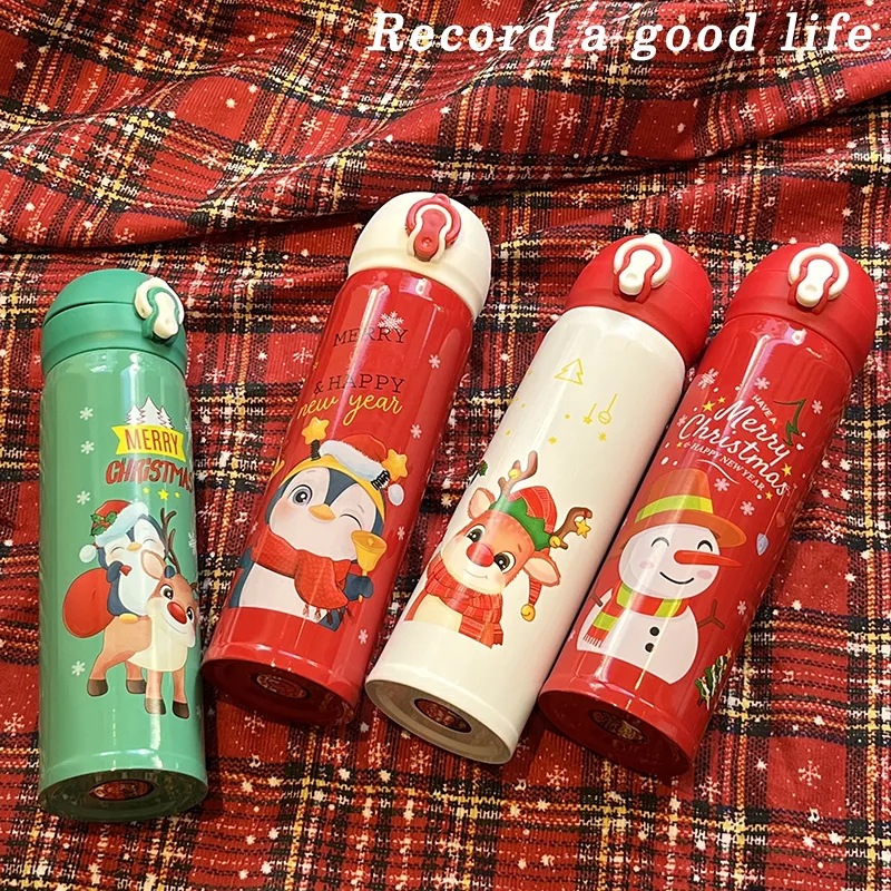 Christmas stainless steel insulated cups, portable cartoon gifts for female and male couples, water cups, Christmas cups 304 full figure
