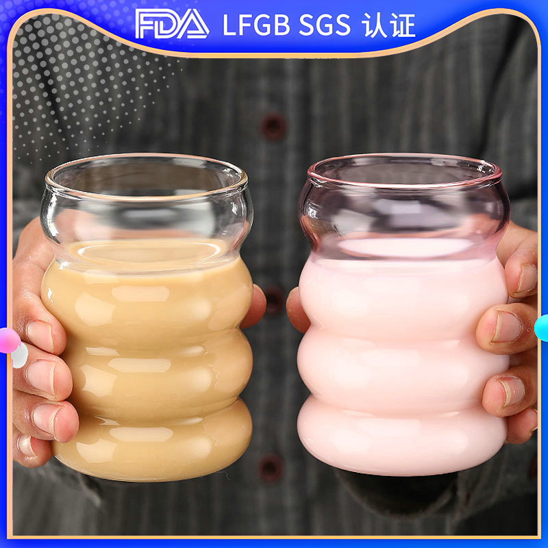 High-appearance-level corrugated milk cups as souvenirs, high-temperature resistant coffee cups, high-borosilicate internet-famous gourd glass cups full figure