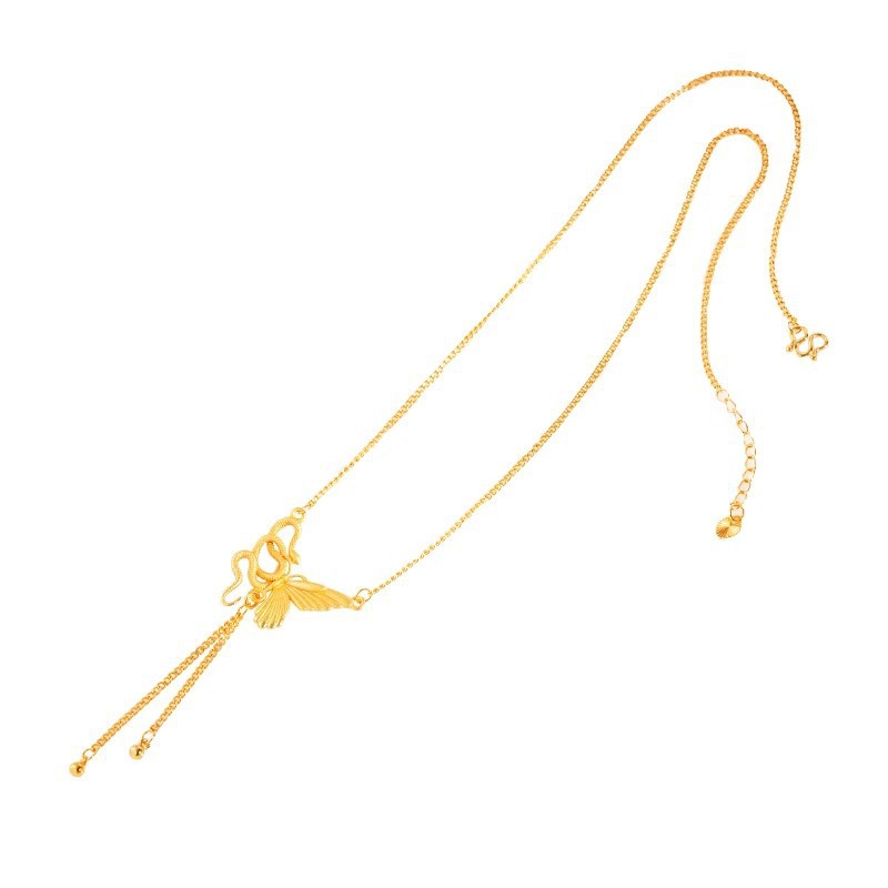 Snake and Butterfly ~ New Chinese-style snake Entwined butterfly pendant necklace, women's accessories, zodiac year collarbone chain, sweater chain Item Picture