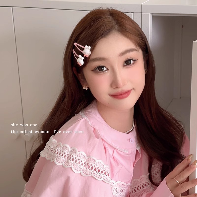 Cute pink hair clips for girls, baby hair clips, cartoon little rabbit, side bangs on the forehead, hair clips headwear details Picture