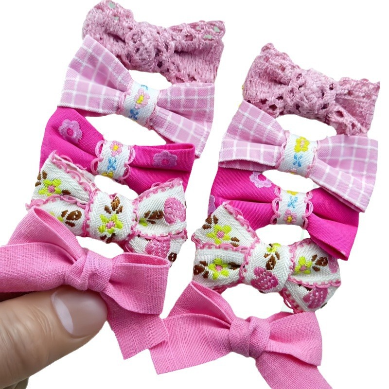 Pink bow hair accessory series for girls, cute Korean little princess, heart-shaped bangs, broken hair clips and hairpins Item Picture