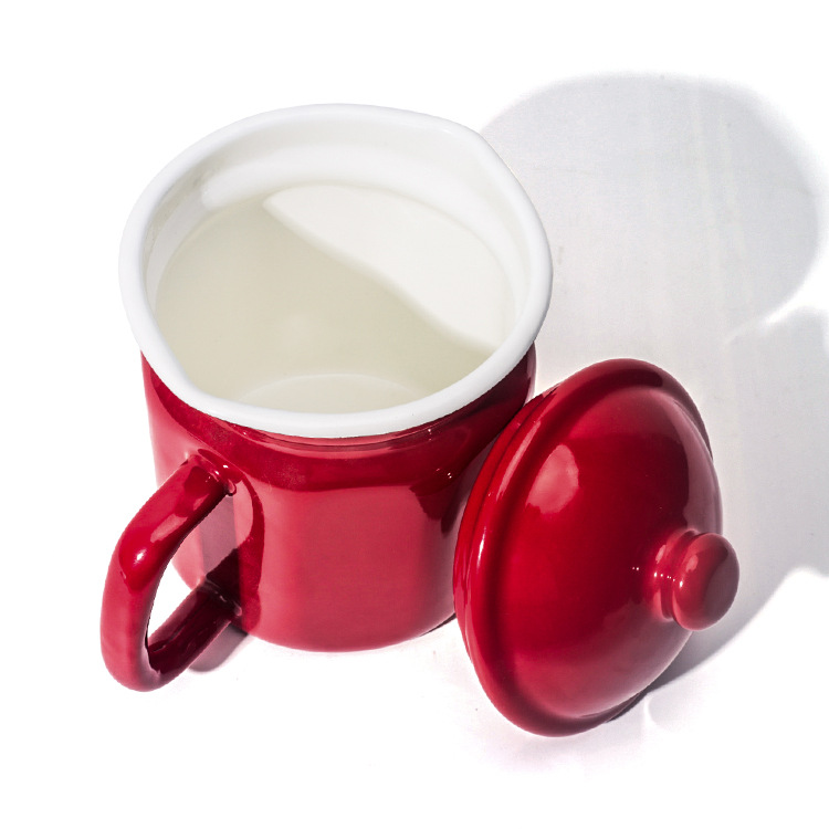 Factory wholesale household enamel oil kettles, enamel milk kettles, narrow-mouthed water kettles with LIDS, enamel kettles, 2L coffee kettles Item Picture