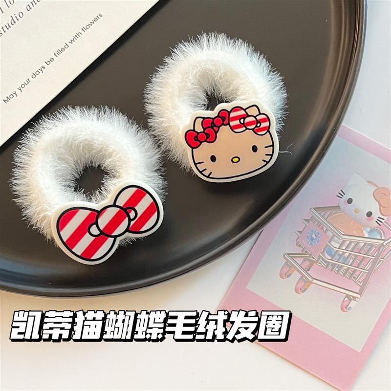 Black Hello Kitty towel ring, plush hair tie, cartoon ins hair tie, couple and best friend hair tie, cute and sweet hair accessories full figure