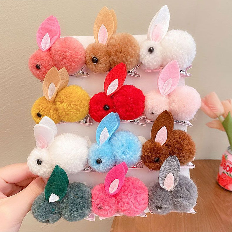 Autumn and winter cartoon children's hair clip, three-dimensional plush cute little rabbit hair clip, baby's hair won't hurt, side clip hair accessory for girls full figure