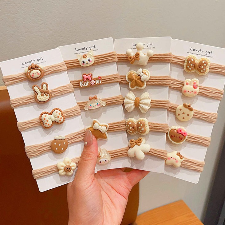 Children's hair tie, high ponytail hair tie, student milk coffee hair tie, hair band, girls' hair non-damaging, high-elasticity rubber band headwear details Picture