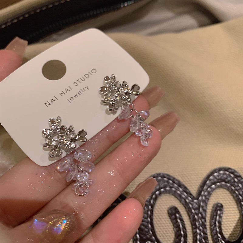 Korean-style cold and elegant crystal grape beaded earrings, French-style super sparkling tassel earrings, and light luxury zircon earrings Application Scenario