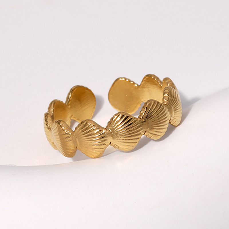 This is a unique 18k gold electroplated and adjustable stainless steel ring with a cross-border fashion ocean style from Europe and America Specification drawing