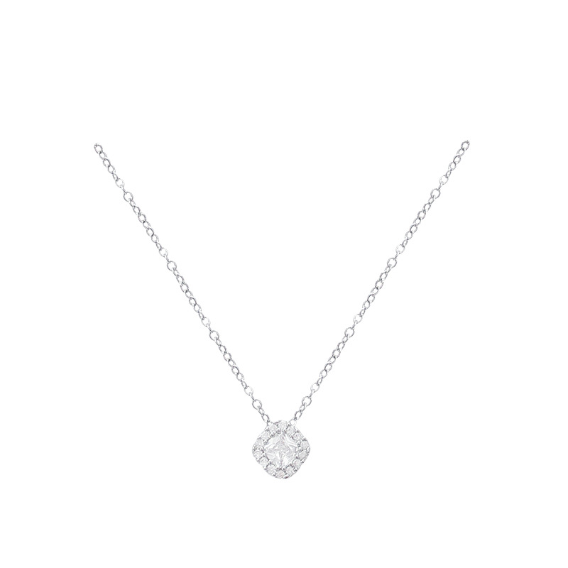 Exquisite full-diamond square sugar titanium steel necklace for women, light luxury, niche design, high-end oval pendant, collarbone chain accessory trend Item Picture