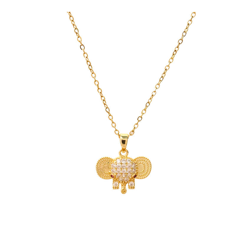 A fashionable and versatile golden auspicious little elephant titanium steel necklace, a light luxury collarbone chain with a unique feminine charm, and a versatile accessory for Internet celebrities Item Picture