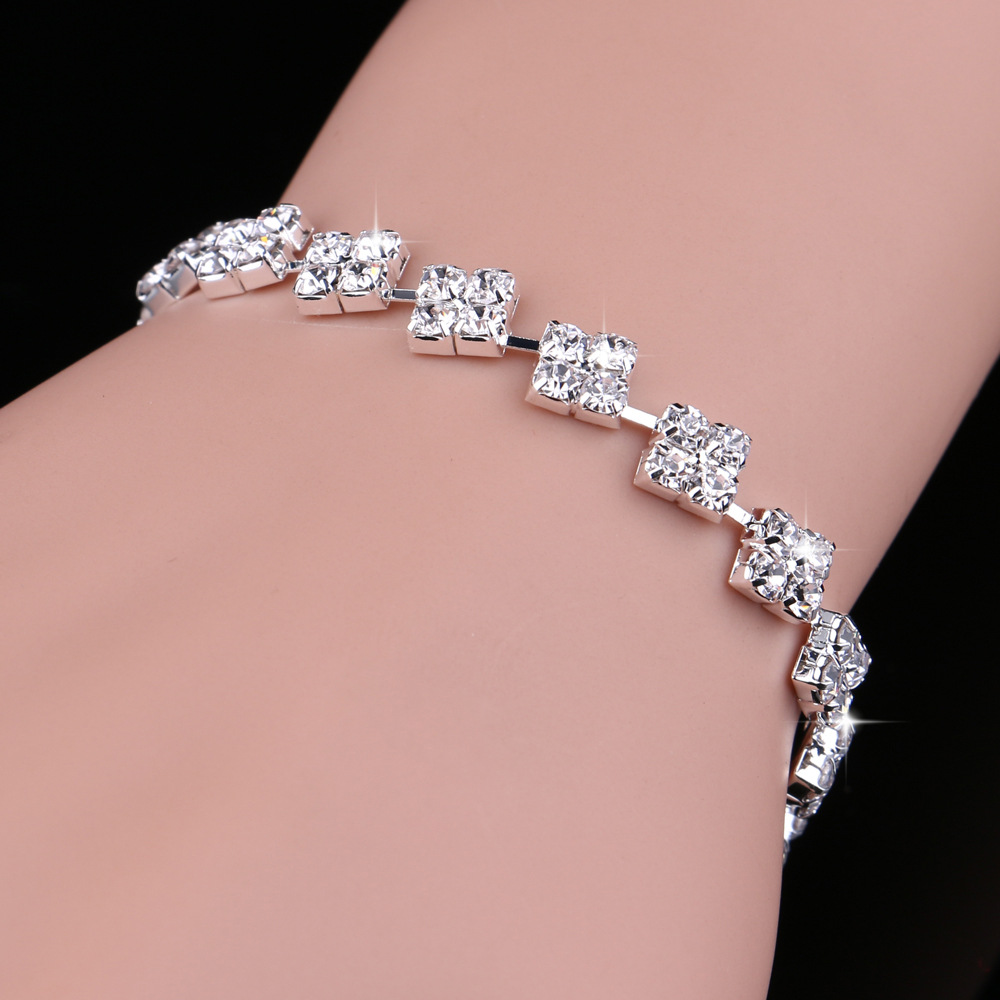 Korean-style water diamond bride bracelet earrings two-piece set, simple wedding dress accessories set, wedding accessories N5669 Specification drawing