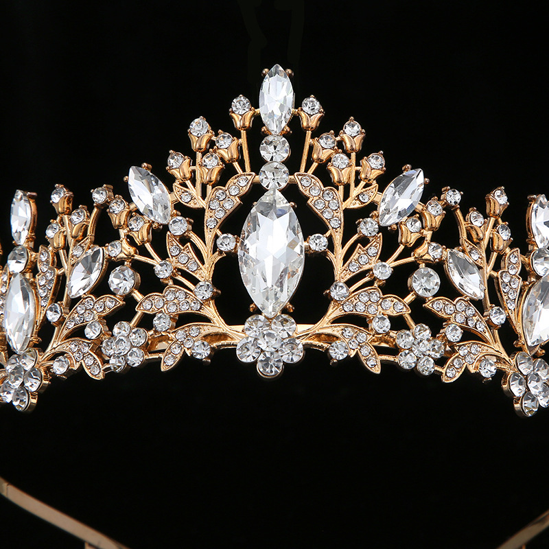 European and American cross-border crystal crown headwear, luxurious and retro bride crown, birthday stage performance crown, cake crown details Picture