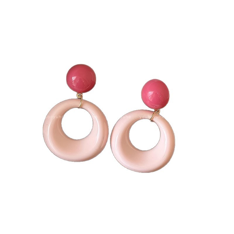 Summer color-blocking circle earrings, a niche design for women, seaside stud earrings, fresh and sweet, dopamine exaggerated vacation earrings Item Picture