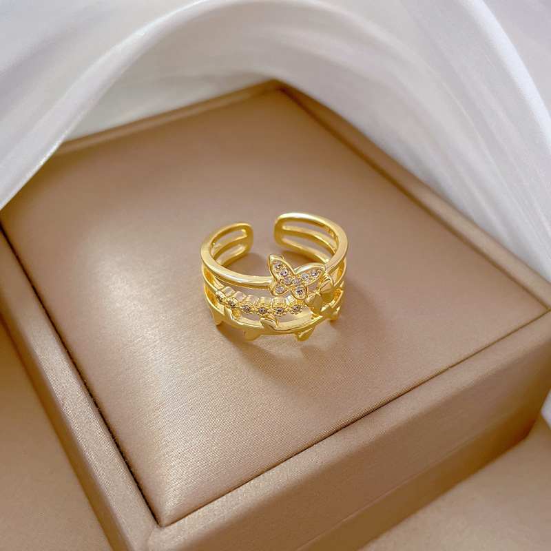 【 Real Gold 】 Butterfly Super Flash Zircon ring with adjustable opening, simple jewelry, Japanese-style ring couple rings Application Scenario