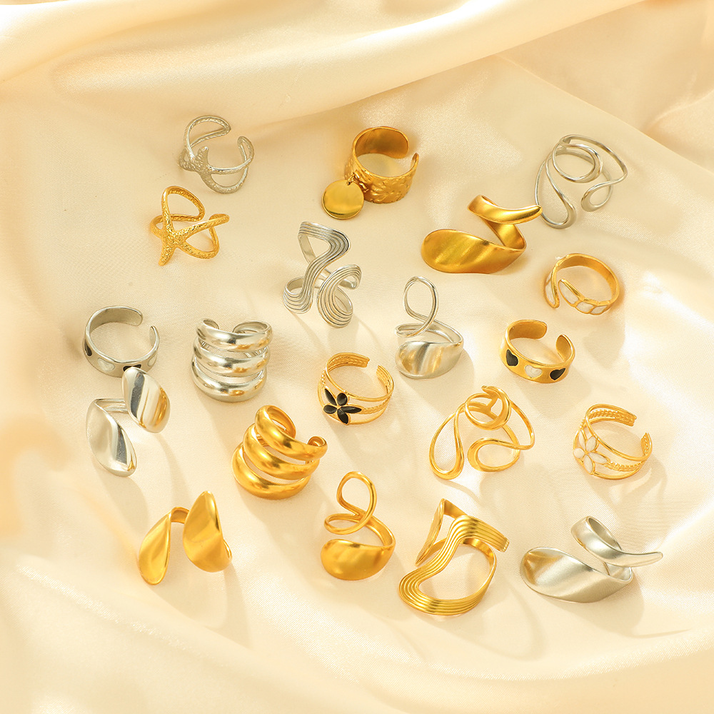 European and American cross-border simple oil-dripping irregular ring, women's non-fading 18k gold irregular-shaped opening stainless steel ring full figure