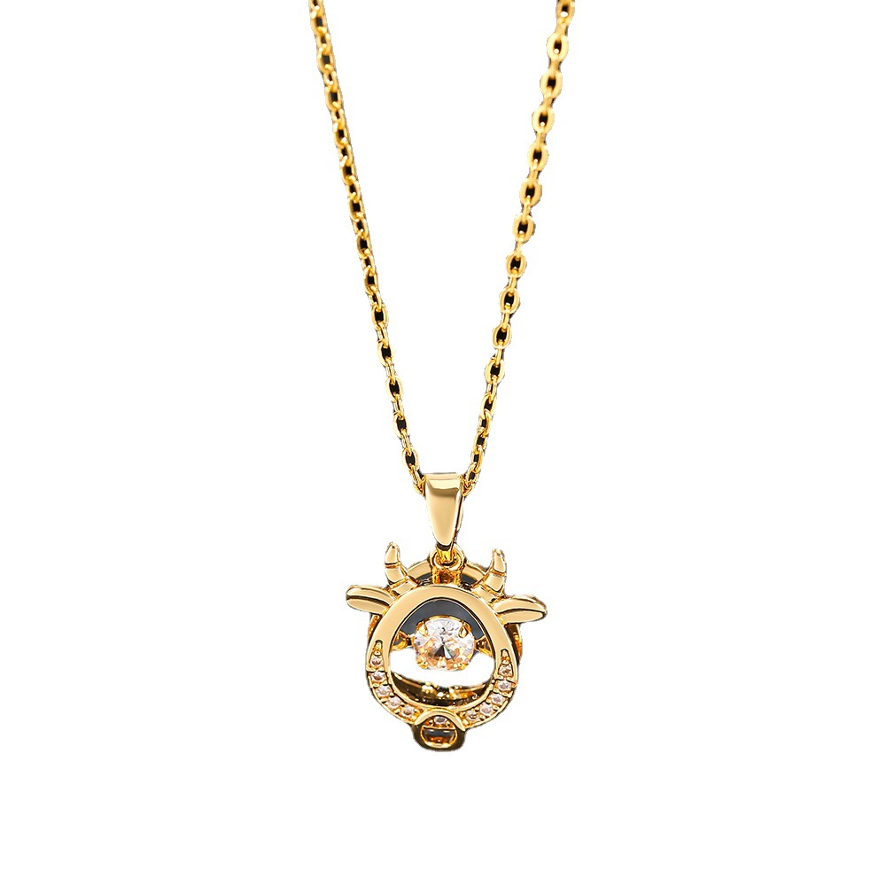 The same style as Douyin on Instagram, the 12 zodiac dynamic necklace for women with micro-insets, a unique and popular titanium steel necklace pendant for the zodiac year Item Picture