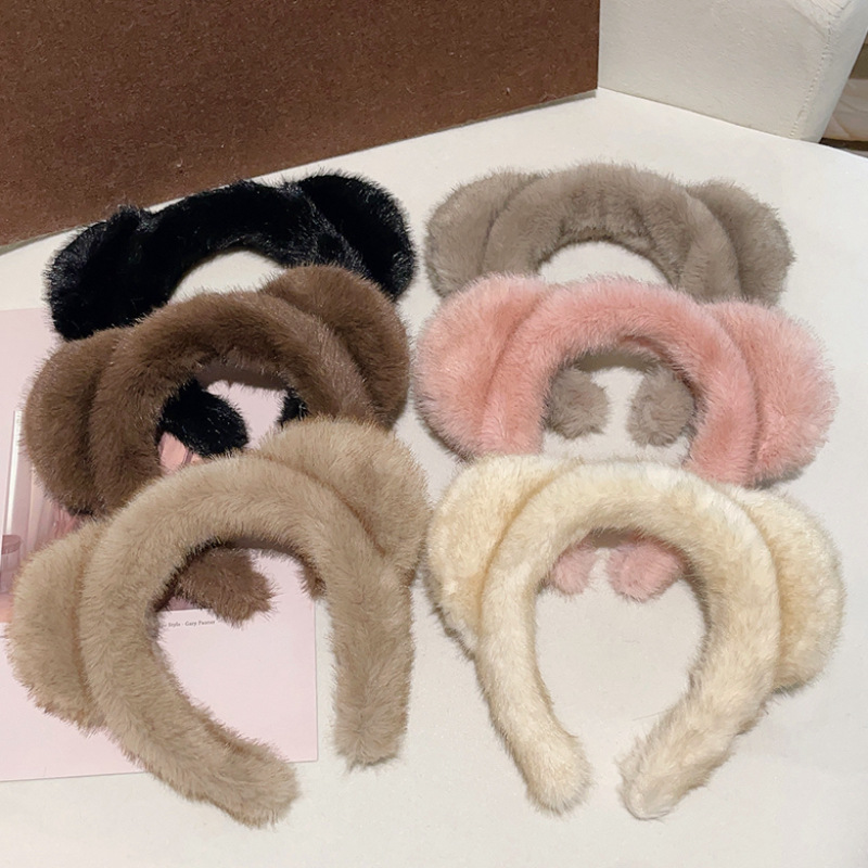 Autumn and winter atmosphere, faux mink plush headband, high-end, sweet and cute, little bear ears, face-washing headband, headwear for women full figure