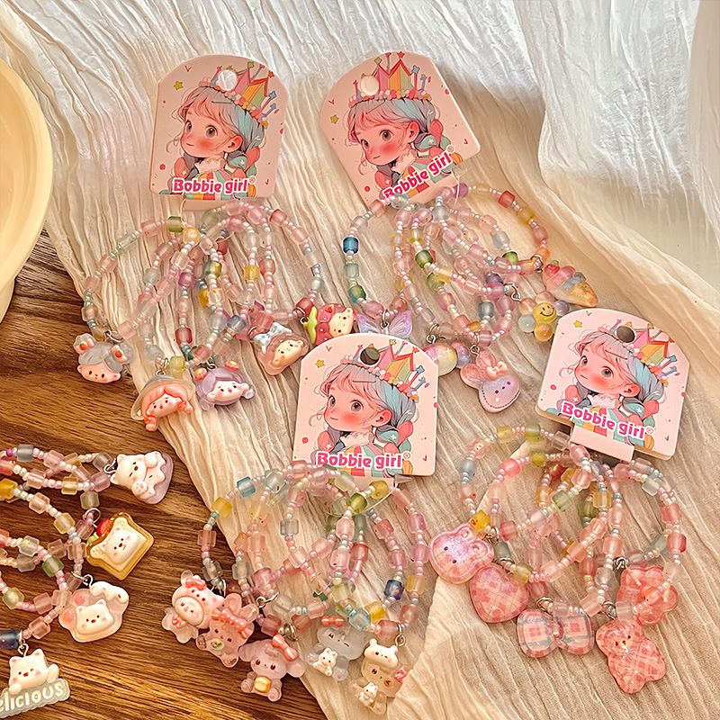 Children's bracelet, cartoon pendant, colorful beads, cute little girl, versatile bracelet, sweet princess jewelry Specification drawing