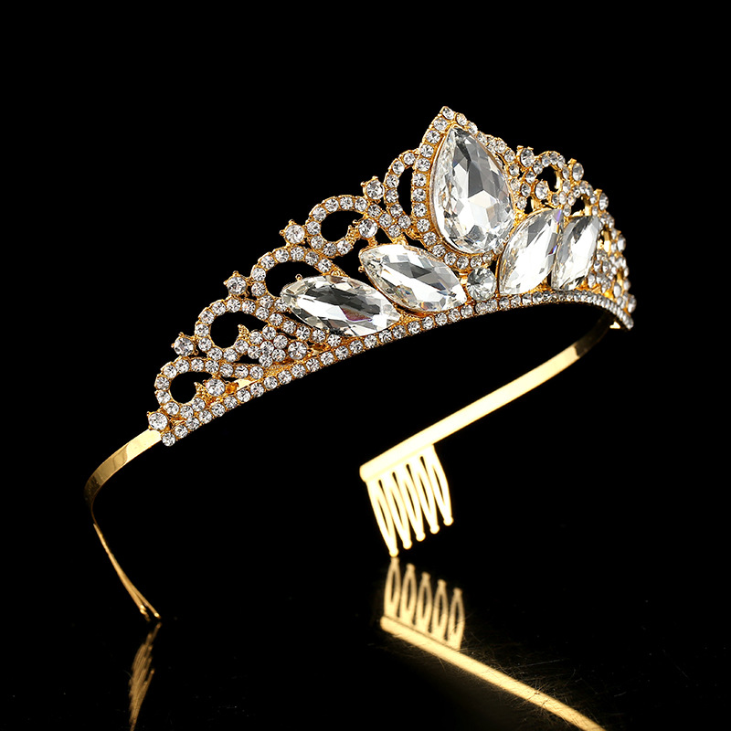 European and American bride crown headwear, alloy diamond-encrusted crown, princess wedding dress hair accessory, adult birthday party crown hair accessory details Picture