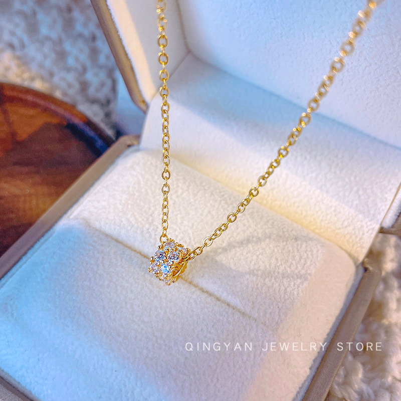 Simple and elegant double-row diamond waist pendant titanium steel necklace, exquisite zircon for women, versatile and popular collarbone chain wholesale full figure