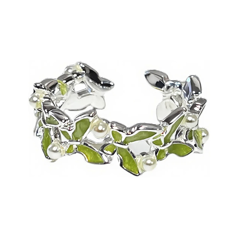 Summer fresh apple green enamel butterfly flower open ring, a fashionable, individualistic, sweet and elegant niche ring for women Item Picture