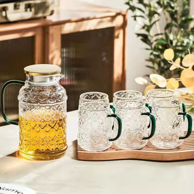 High-quality appearance level crabapple flower glass cup and tea cup set for home living room, simple tea and water set, drinking cup for guests Specification drawing