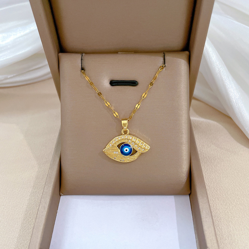 【 Titanium Steel 】 Devil's Eye, light luxury and elegant, Full diamond necklace, versatile collarbone chain for female Internet celebrities, Titanium steel chain full figure