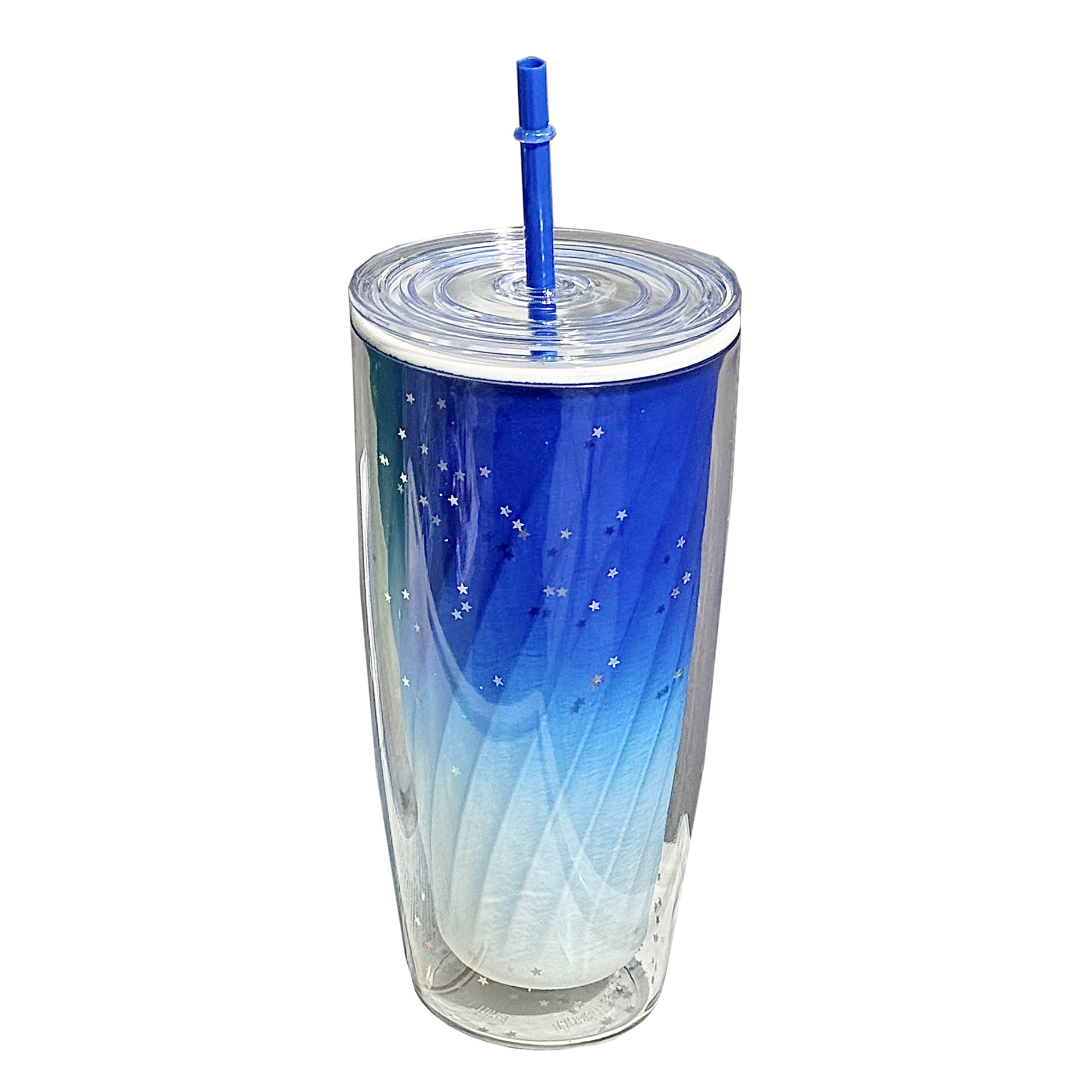 Simple gradient straw cup, Rainbow girl double-layer plastic cup, student creative office and household large-capacity water cup Item Picture