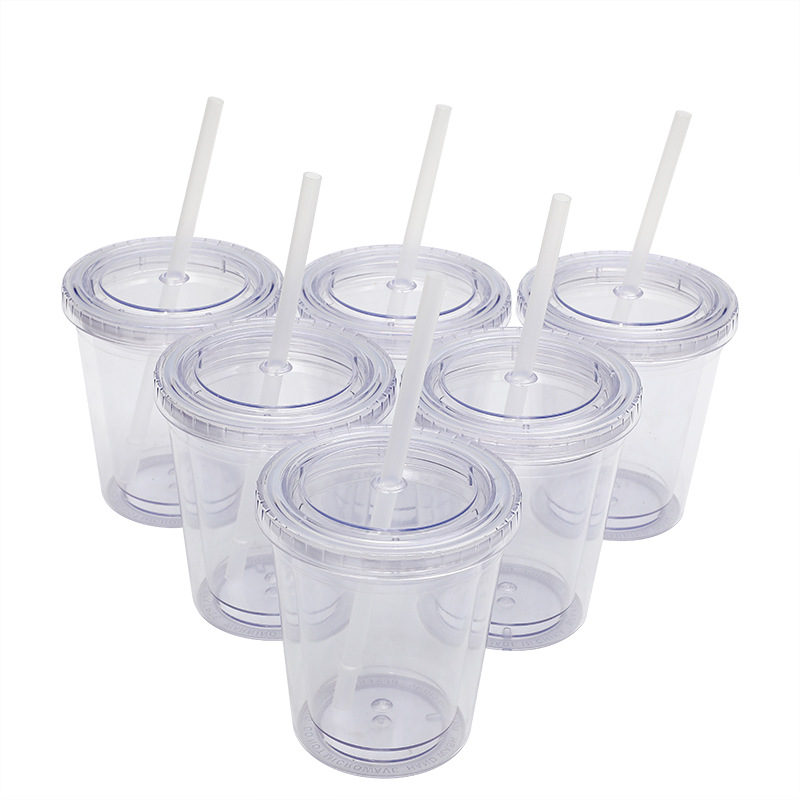 Factory direct supply of double-layer matte touch plastic straw cups with matte heat transfer patterns in stock Item Picture