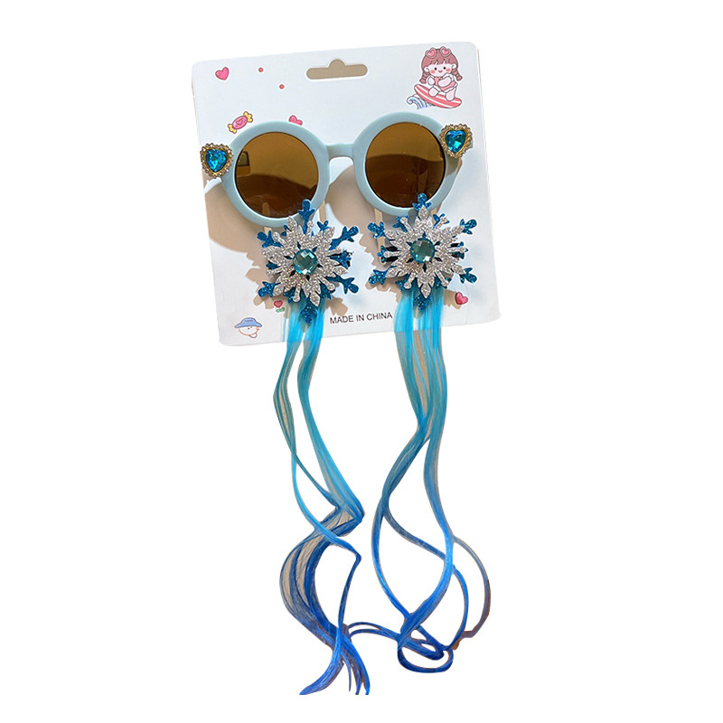 Summer new children's sunglasses, Kuromi wigs, braids, cartoon girls' hair clips, sunglasses, baby glasses wholesale Item Picture
