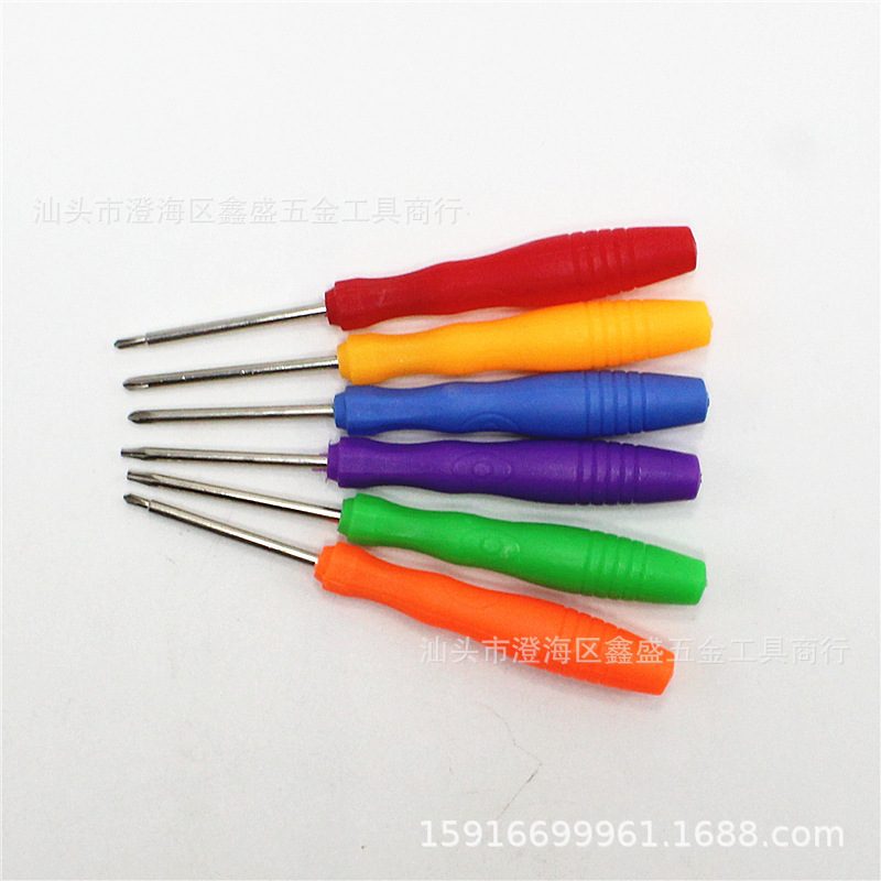 Mini 2.0+ letter /- letter shaped plum blossom screwdriver, small screwdriver, disassembly plastic screwdriver, color strip handle Specification drawing