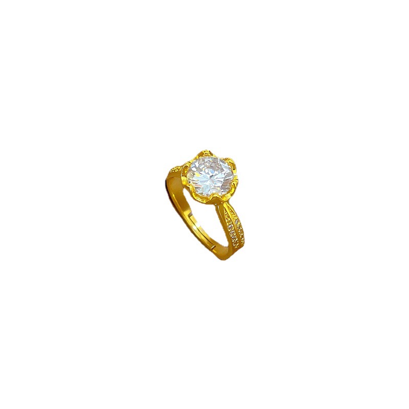 【 Real gold electroplated 】 Open ring zircon light luxury personality ring index finger ring, the same style as Internet celebrities, simple and cold style Item Picture