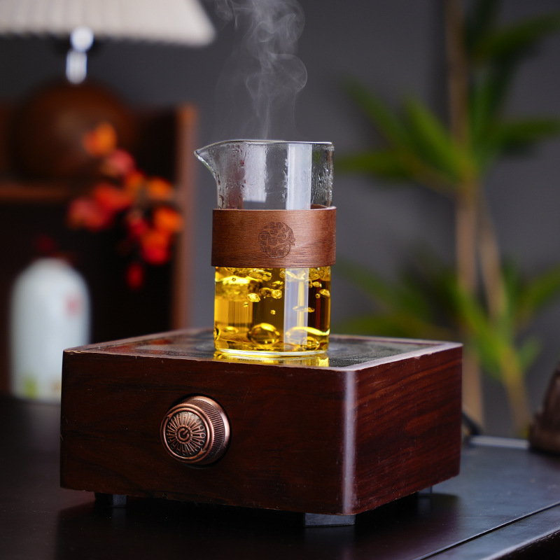 Wholesale creative hand-held wooden ring fair cup, high borosilicate heat-resistant glass drinking cup, household living room reception glass cup Specification drawing
