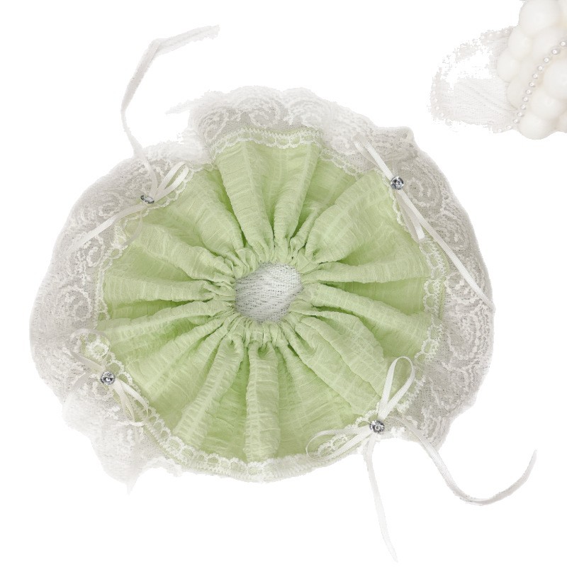 Extra-large size! Lace-trimmed large intestine hair tie, super fairy-like white bow bun, ponytail, hair tie for girls Item Picture