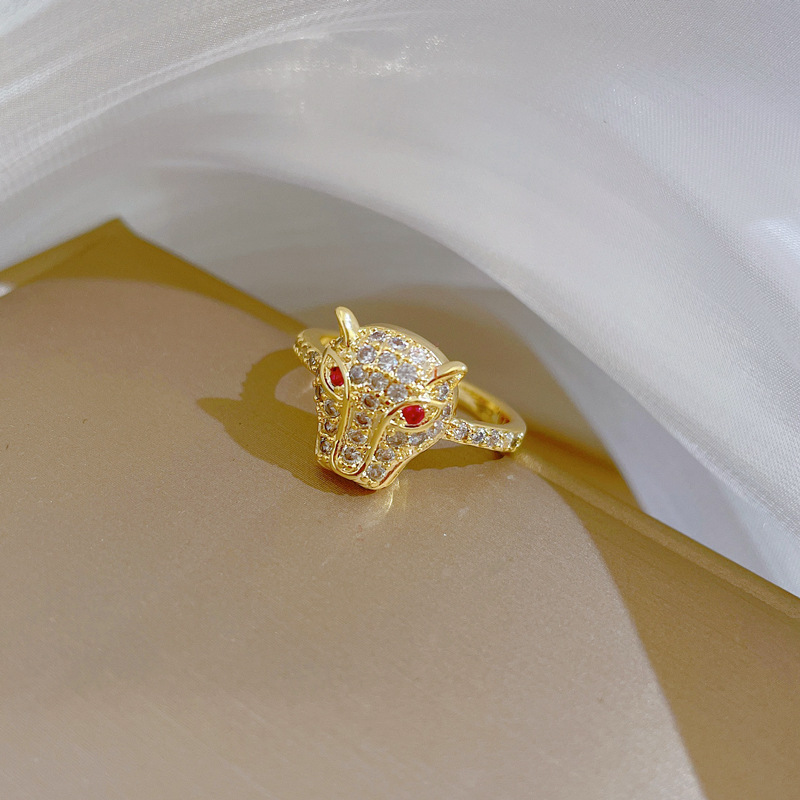 【 Real Gold 】 Full diamond leopard head zircon ring with adjustable opening, simple Japanese-style bracelet, couple rings Specification drawing